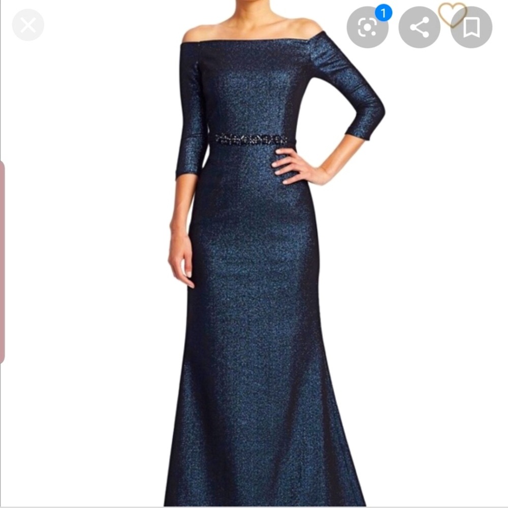 Rickie Freeman for Teri Jon Metallic Off the Shoulder Formal Gown - NWT